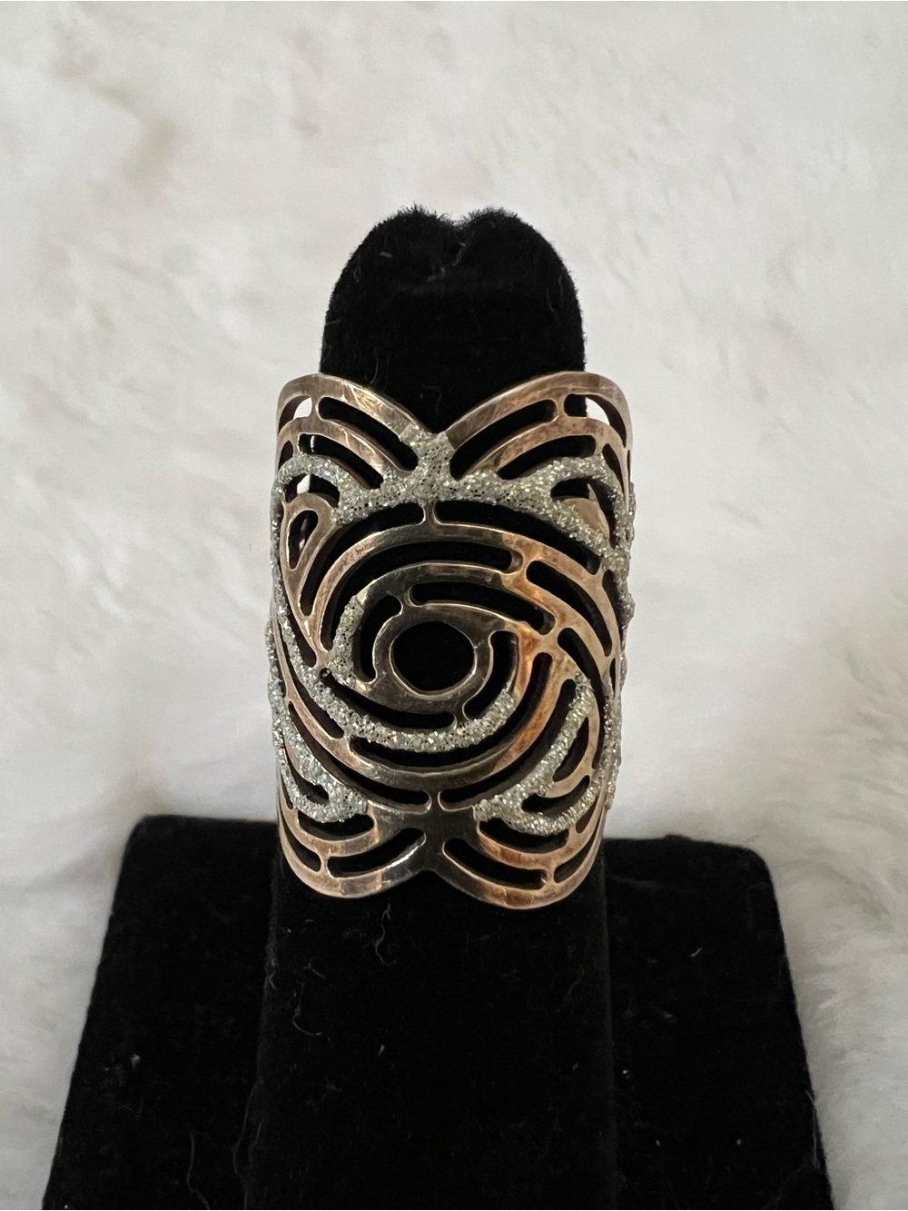 Rose Gold and Silver Swirl Metal Cutout Statement Ring - Women Jewelry